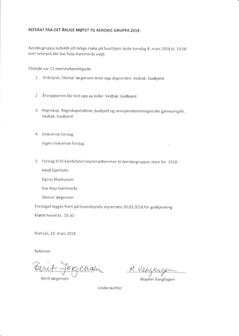 Referat Årlig møte aerobic 2018